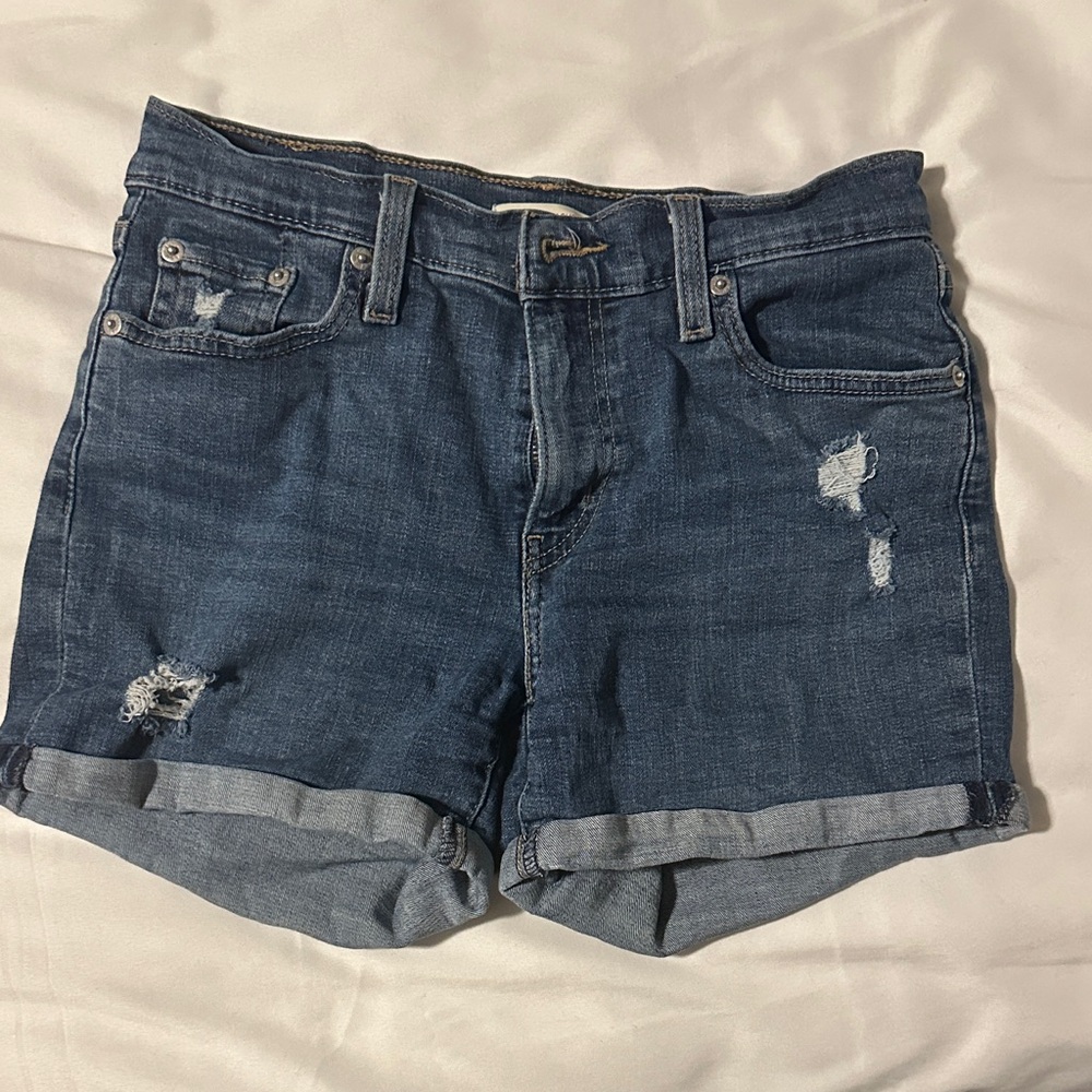 Levi Distressed Denim Shorts mid length